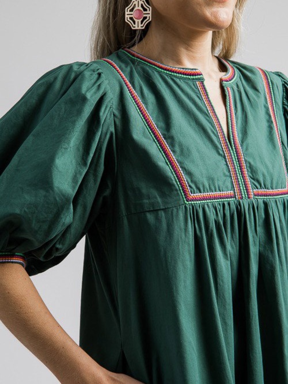 Pinch Meadow Tiered Mini Dress in Hunter Green, Embroidered Cotton. SMALL NWOT - Picture 3 of 17